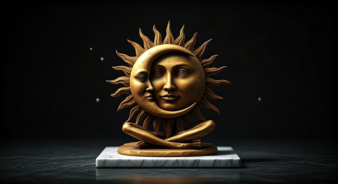 Surreal Abstract Statue of Celestial Bodies Embodies Wisdom