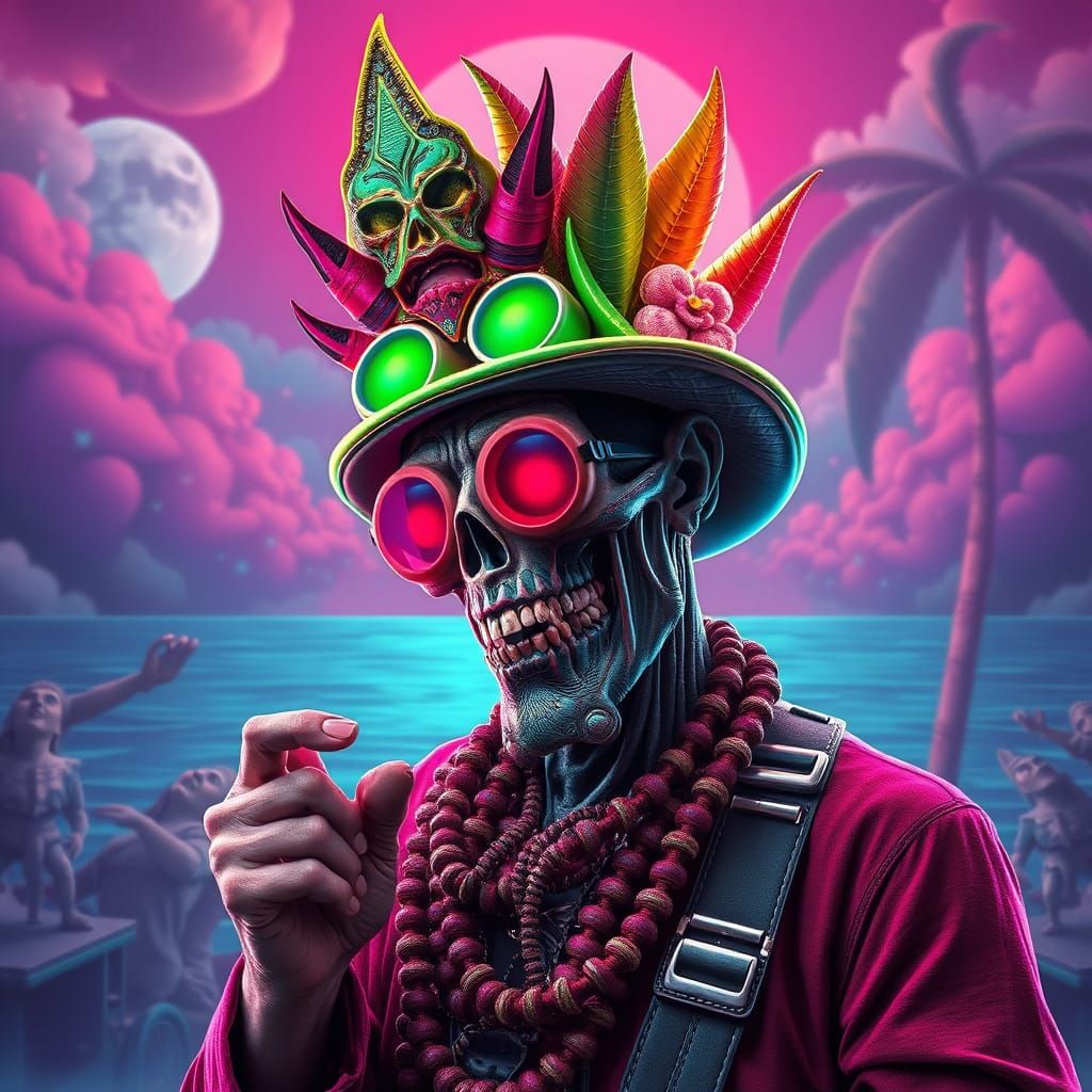 Buddy Guy in Vibrant Arcimboldo Portrait of Caribbean Island...