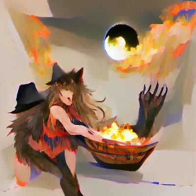 Burning Witch and Werewolf