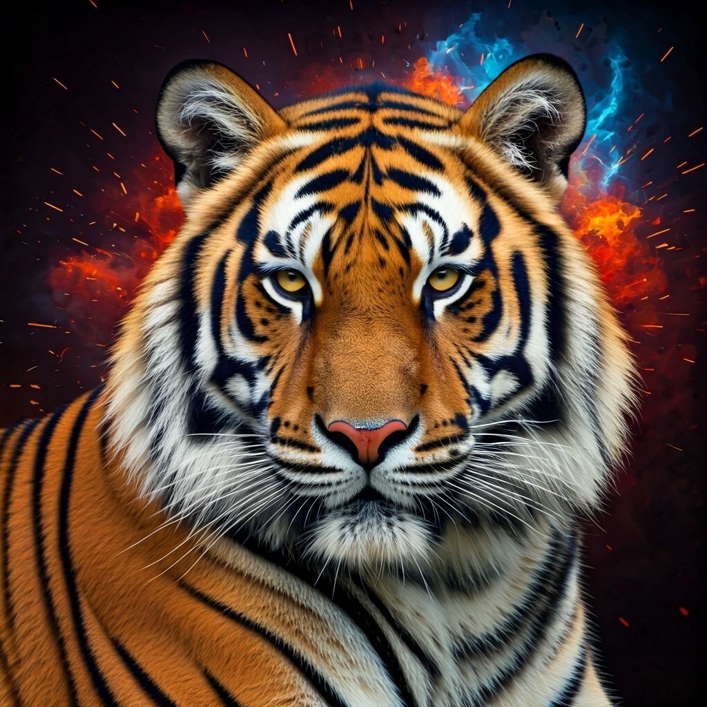 Majestic Tiger Double Exposure: Abstract Expressionism and H...