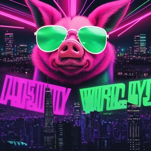 Colorful neon pig