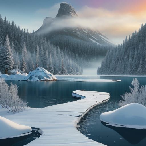 Winter Boardwalk Scene in Comic Book Style