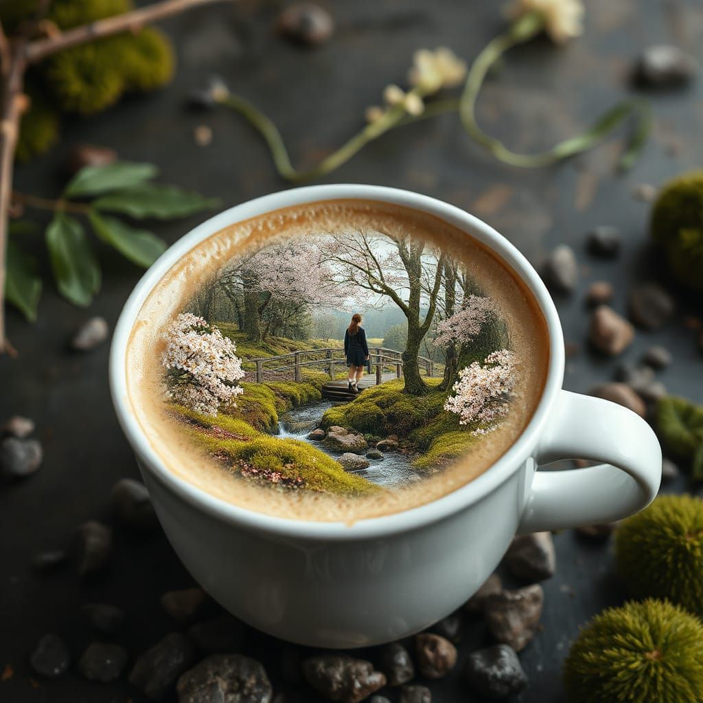 Cappuccino Spring: A Hyperrealistic 3D Landscape