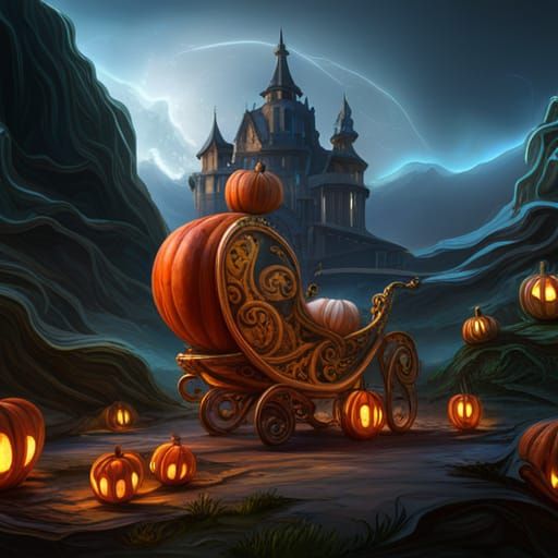 Carved golden pumpkin chariot