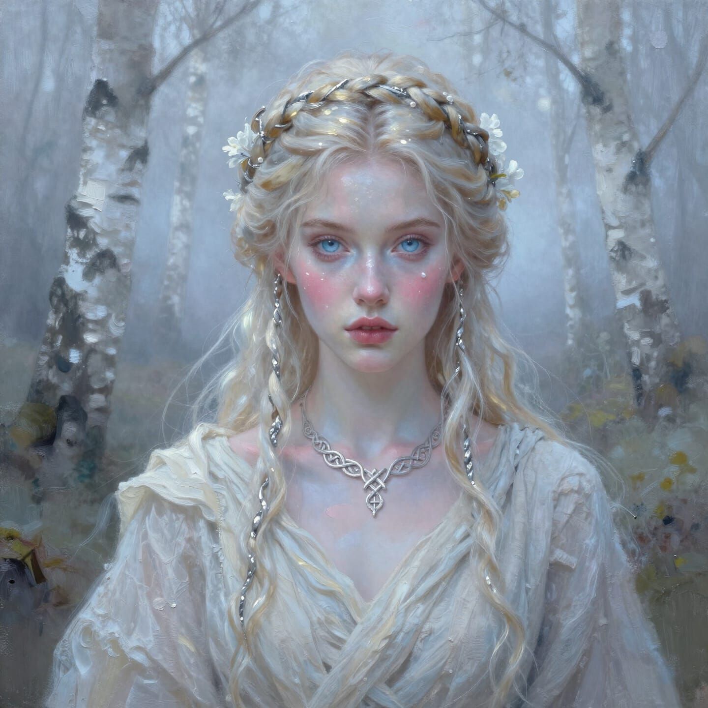 Ethereal Nordic Priestess Portrait in Rich Oil Painting Styl...
