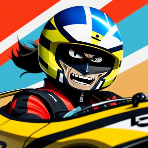 Wind-Blown Cartoon Racer in Comic Book Style