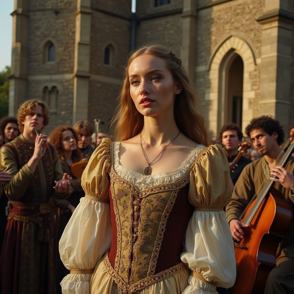 Medieval Musicians Perform in Golden Light