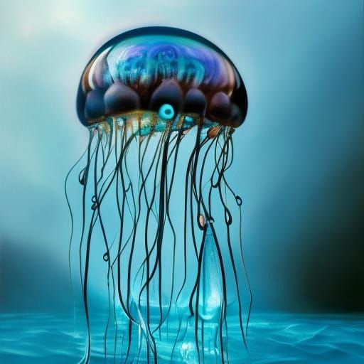 Raindrop Teeming with Jellyfish: Hyper-Realist Painting