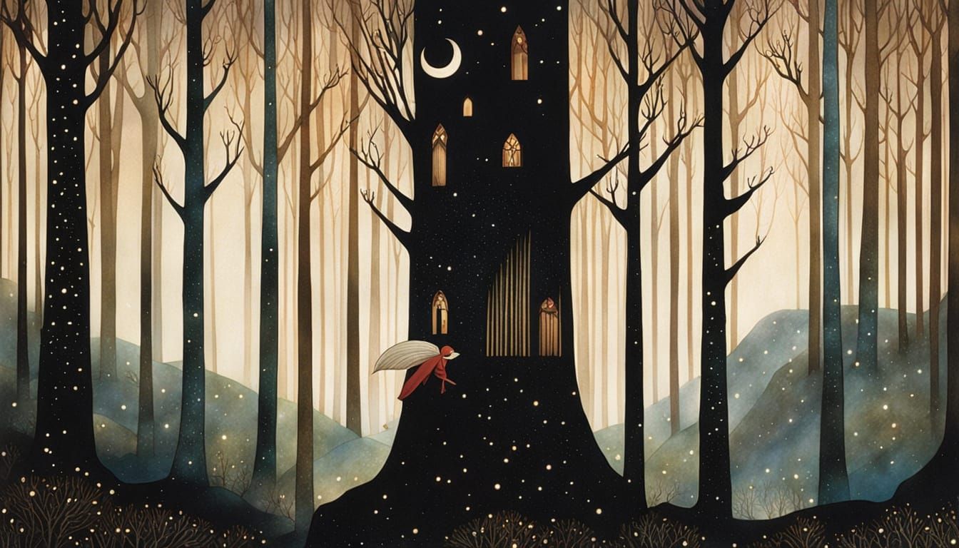 Enchanted Fairy Treehouse Under Starry Sky