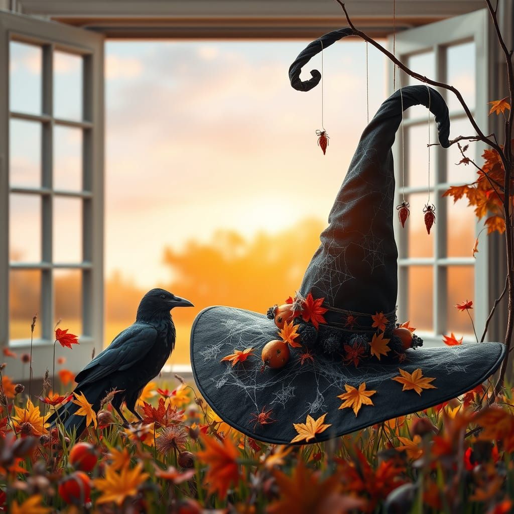Halloween Witch Hat in Autumn Meadow