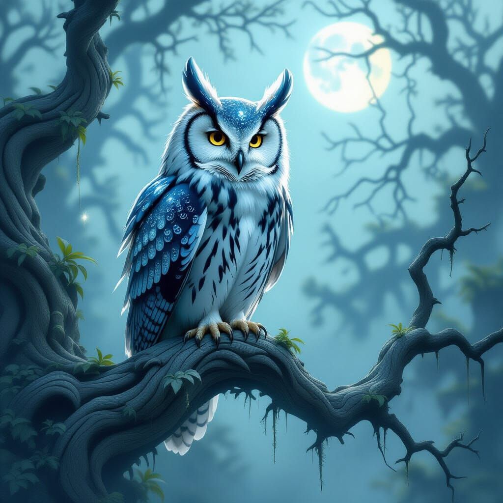 Majestic Moonlight Owl in Ethereal Forest