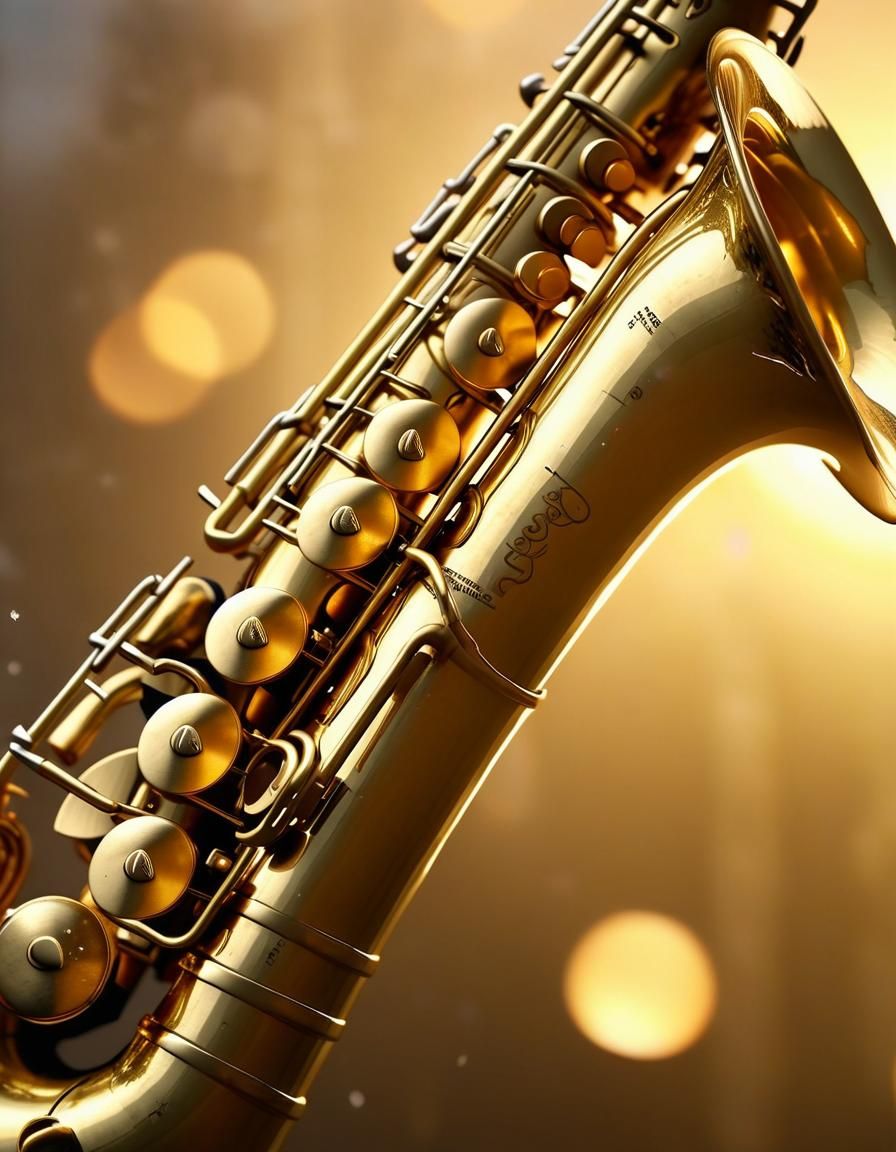 Saxophone Close-Up with Swirling Musical Notes