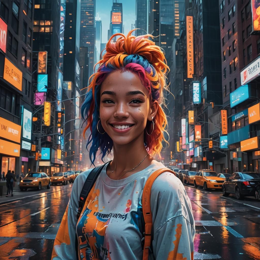 Vibrant New York City Street Scene in Fantasy Art