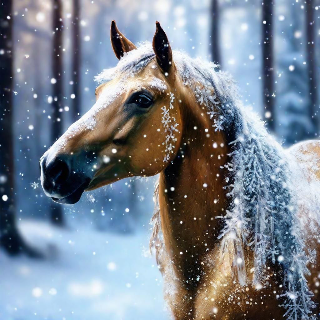 Icy Centaur in Winter Forest: Oil Painting Style