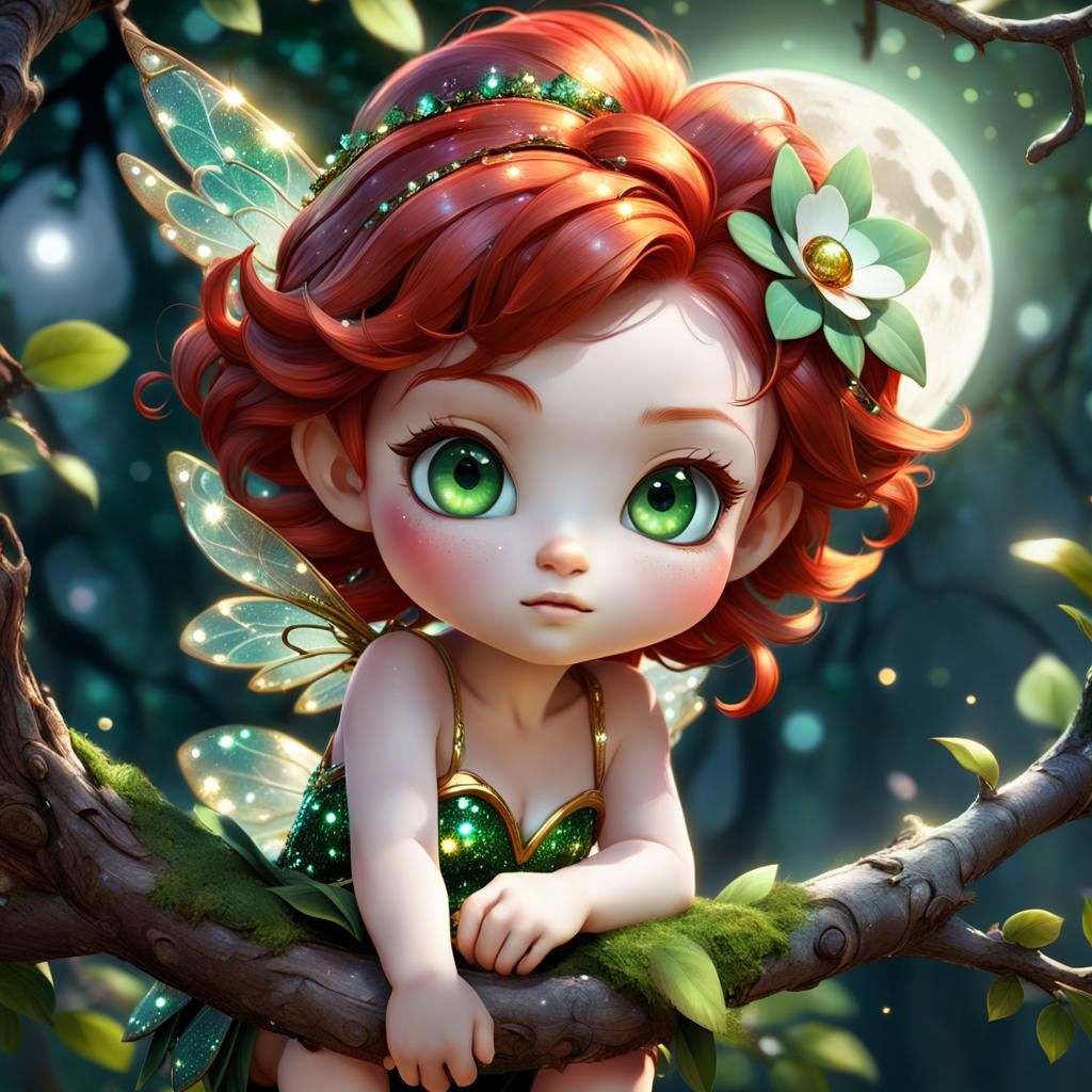 Glittery Chibi Flower Fairy Digital Art