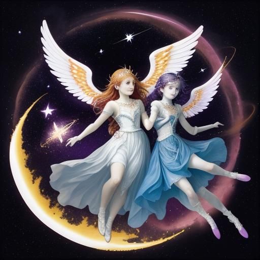 Angels in Cosmic Sky with Romanesque Style