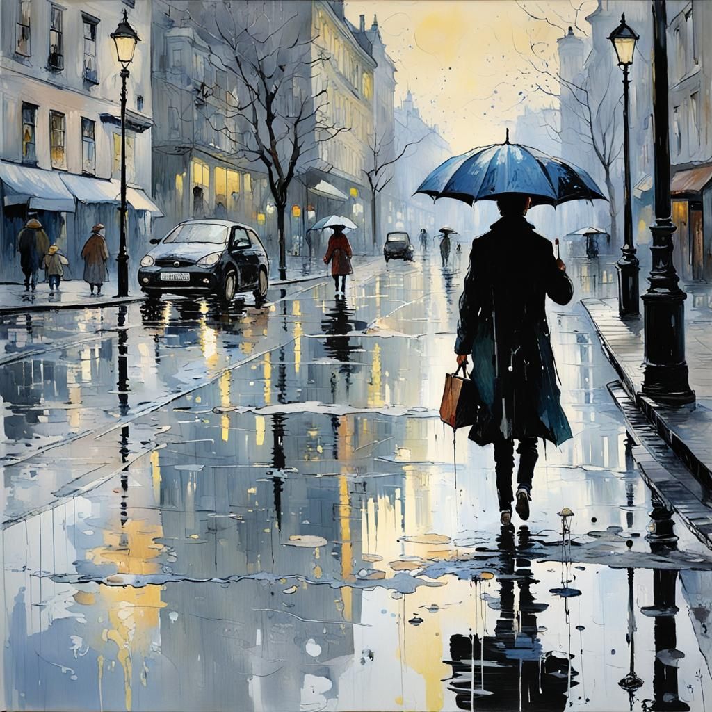 Rainy Day Reflections: Figure Walking Home