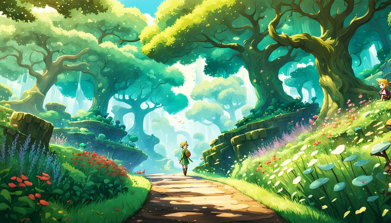 Whispering Minish Woods Scene with Link and Zelda