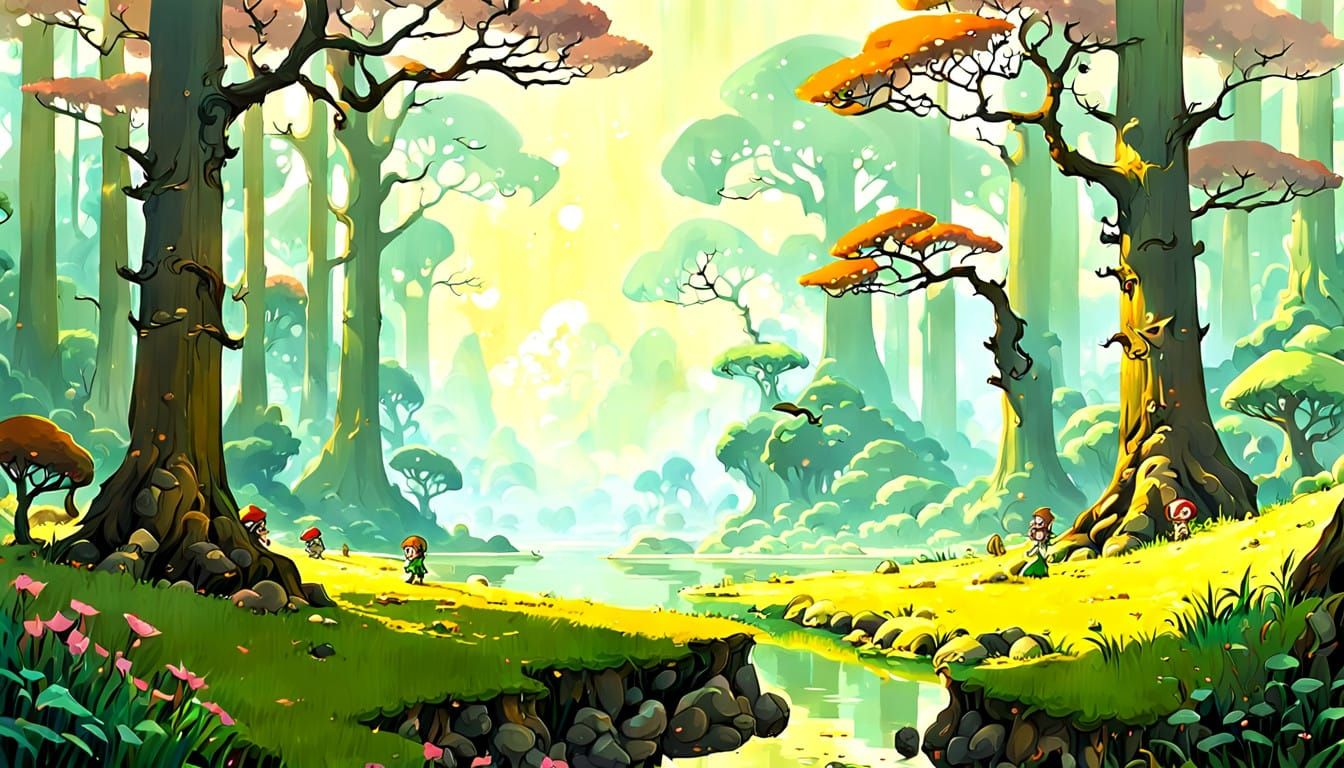 Whimsical Minish Woods Idyll, an Oil Painting