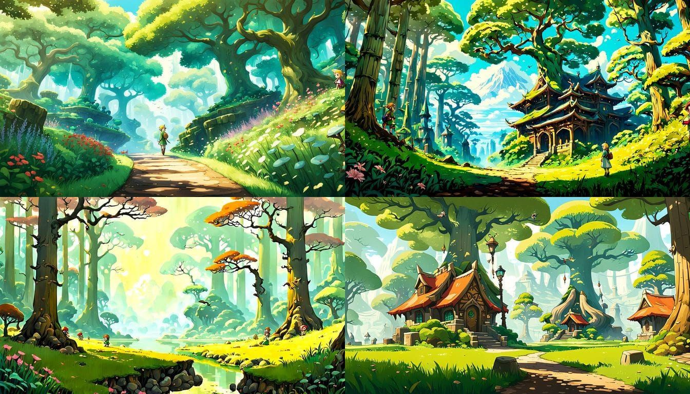 Link and Zelda Amidst Vibrant Minish Woods