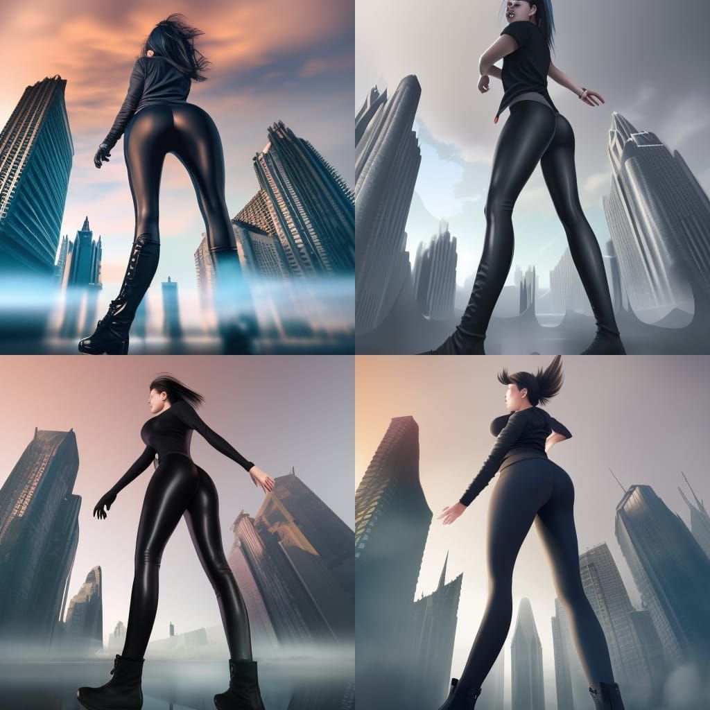 Giant Woman Walks Through City: Fantasy Art