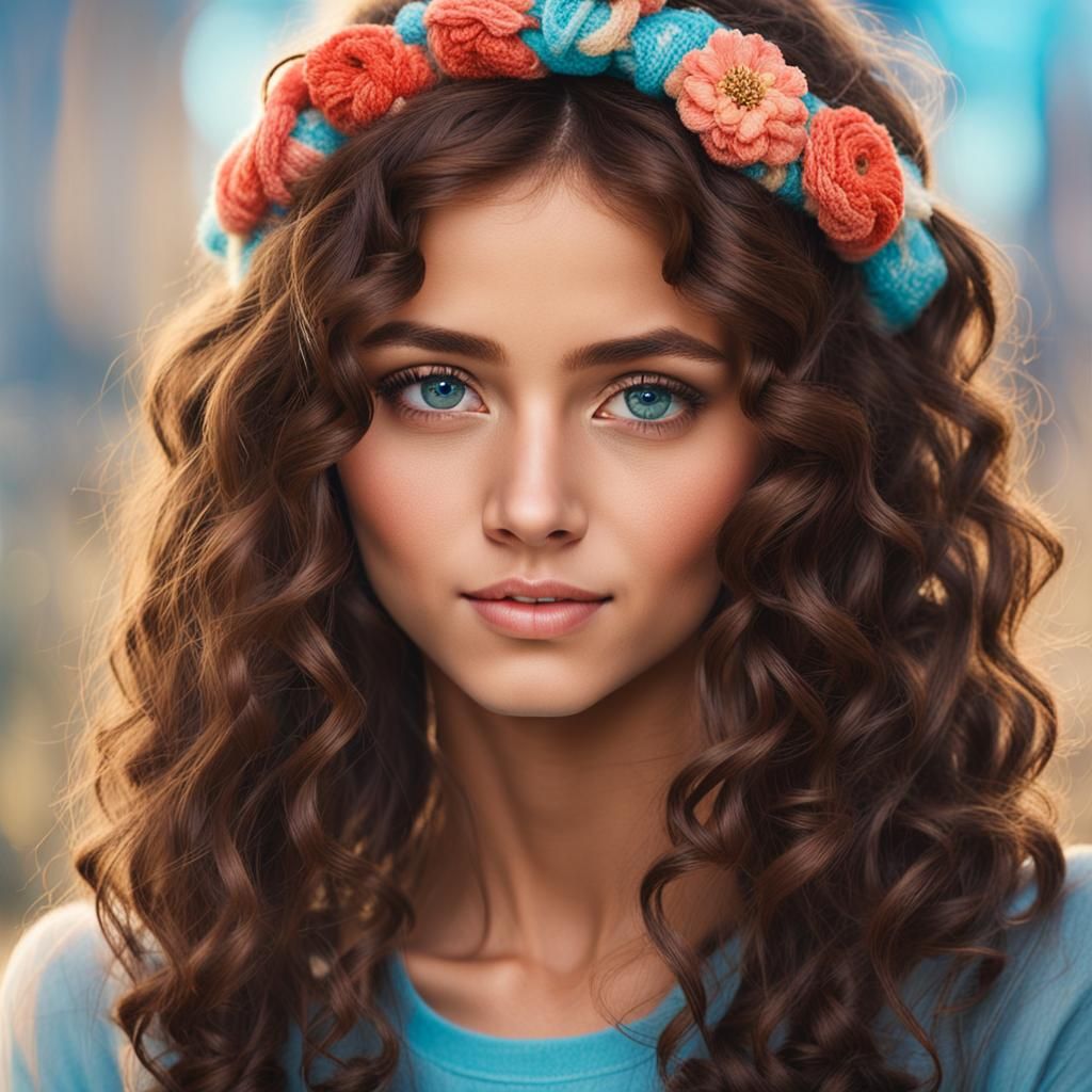 Beautiful Brunette with Blue Eyes and Headband