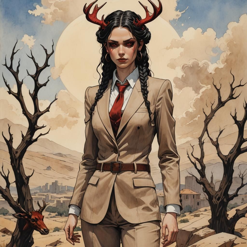 Fairy Woman with Demonic Eyes Sunbathing