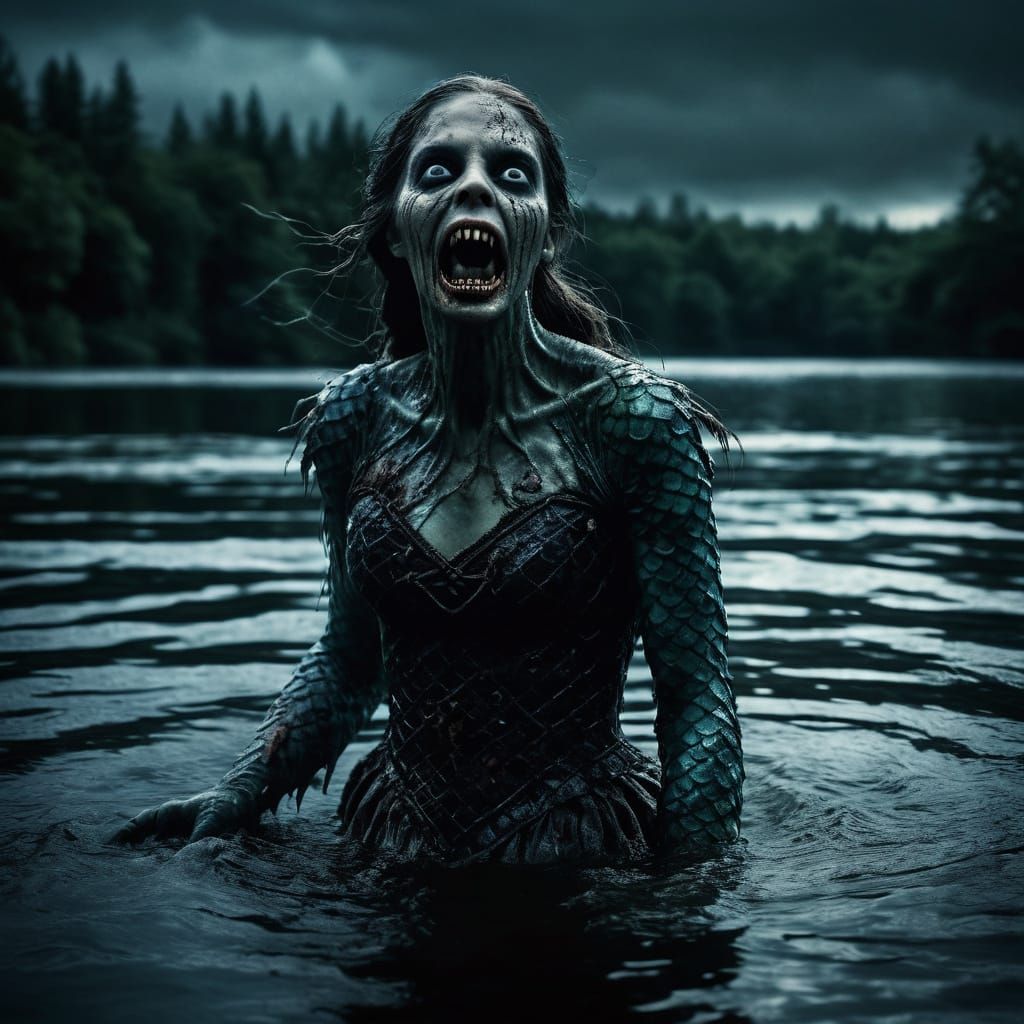 Dark Fantasy Mermaid Emerges from Lake Water in Live Action ...