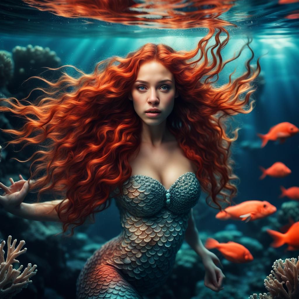 Hyperrealistic Mermaid in Coral Reef