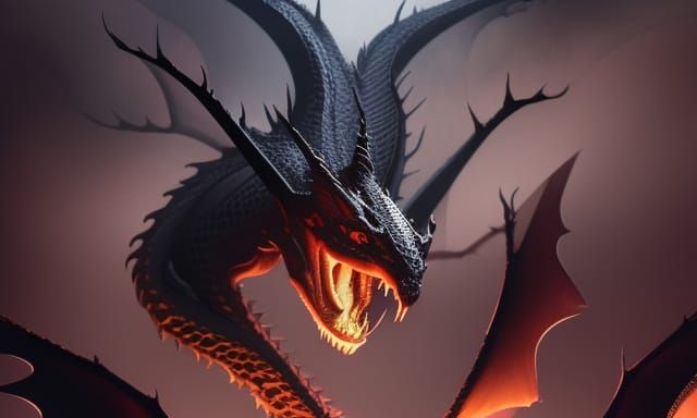 Dramatic Black Dragon in Fog, Dark Fantasy Art