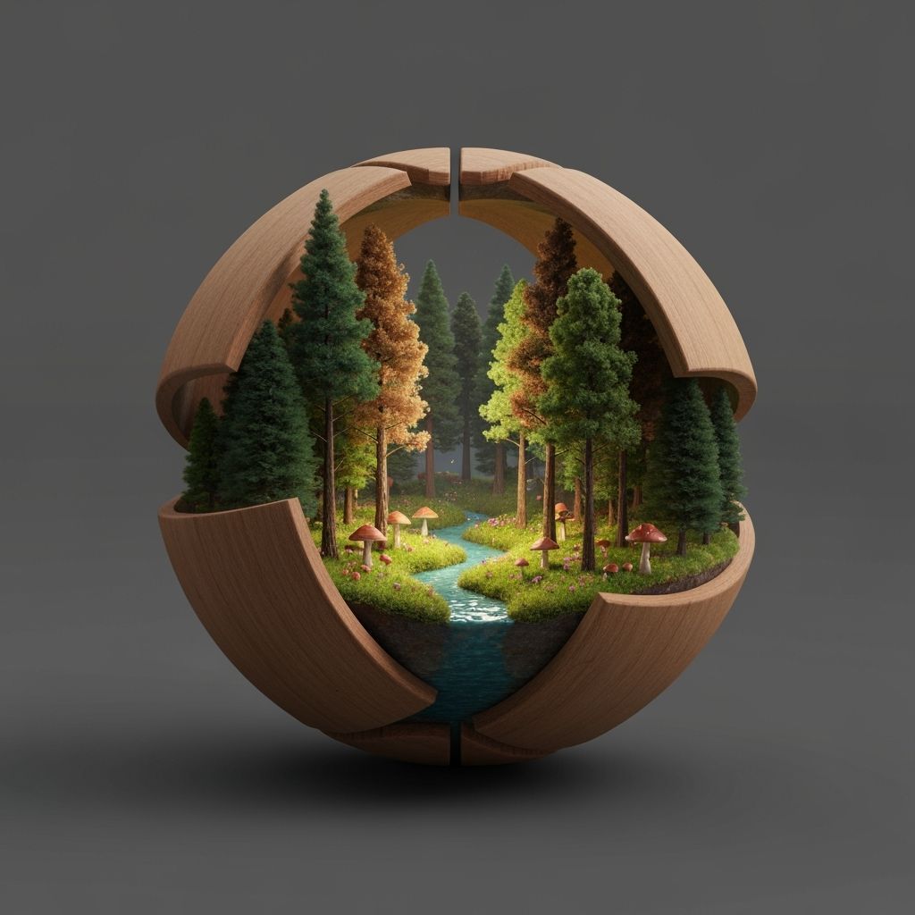 Hollow Wood Ball Reveals Miniature Forest World