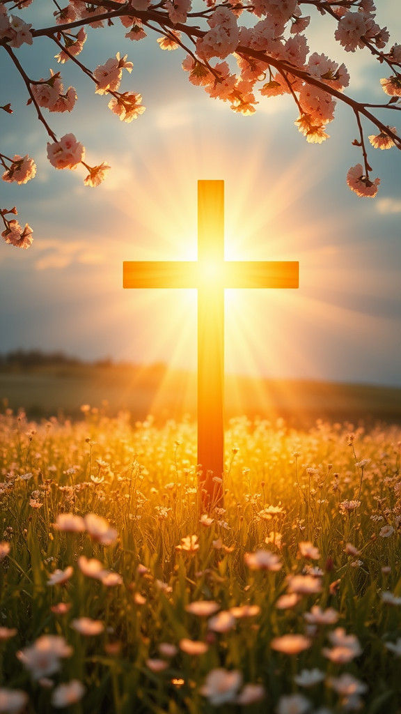 Radiant Cross in Field of Flowers