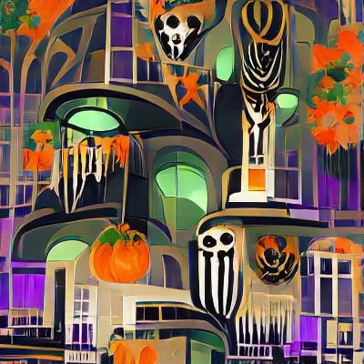 Art Deco Maximalist Halloween Scene