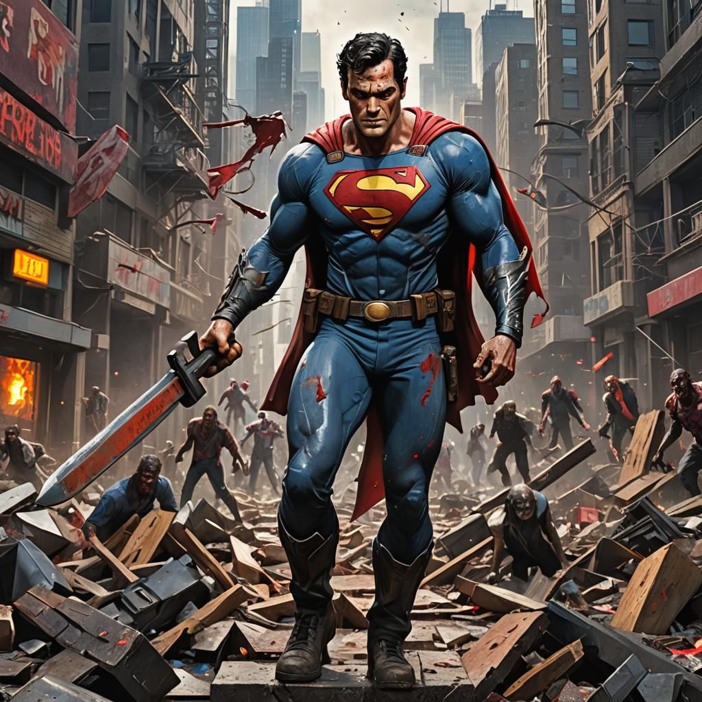 Ash Williams as Superman vs Zombies in Manga Style