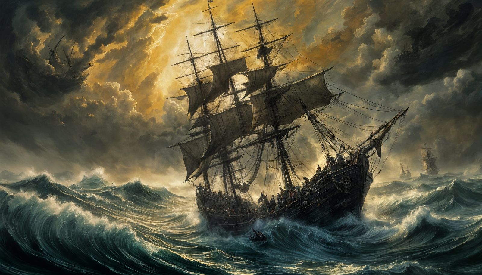 Surreal Stormy Seascape in Dark Ink and Vivid Colors