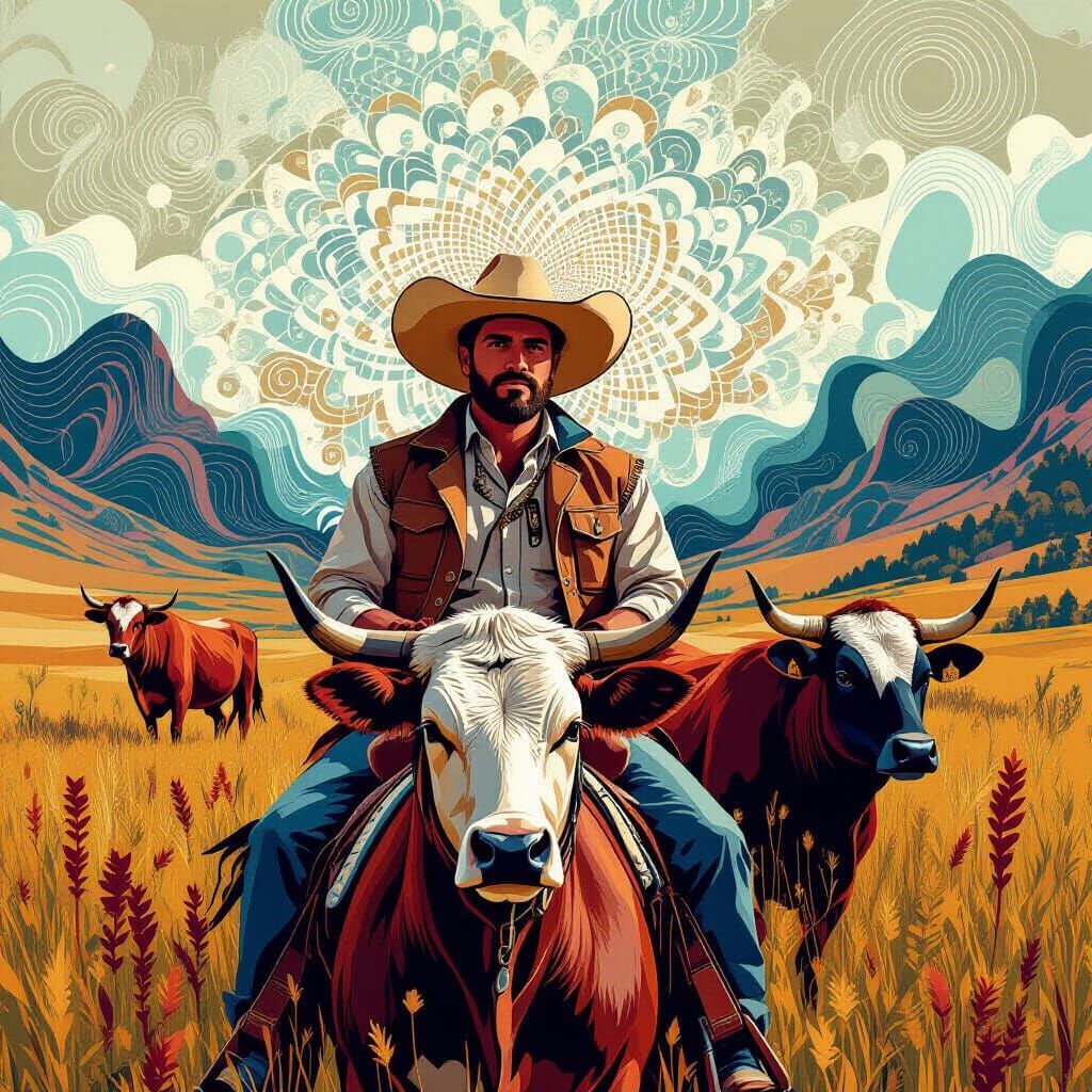 Argentine Gaucho with Abstract Fractal Patterns