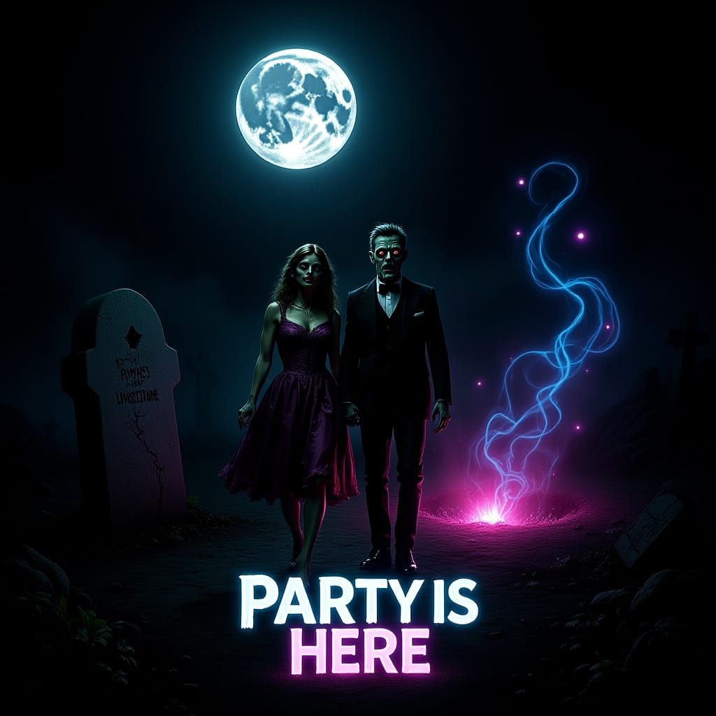 Zombie Couple at Underground Neon Graveyard Party