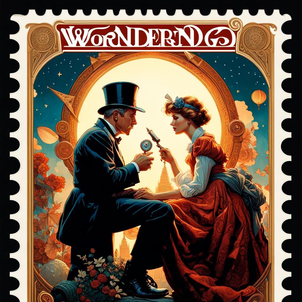 Wonderland Postcard Illustration in Magazine Style