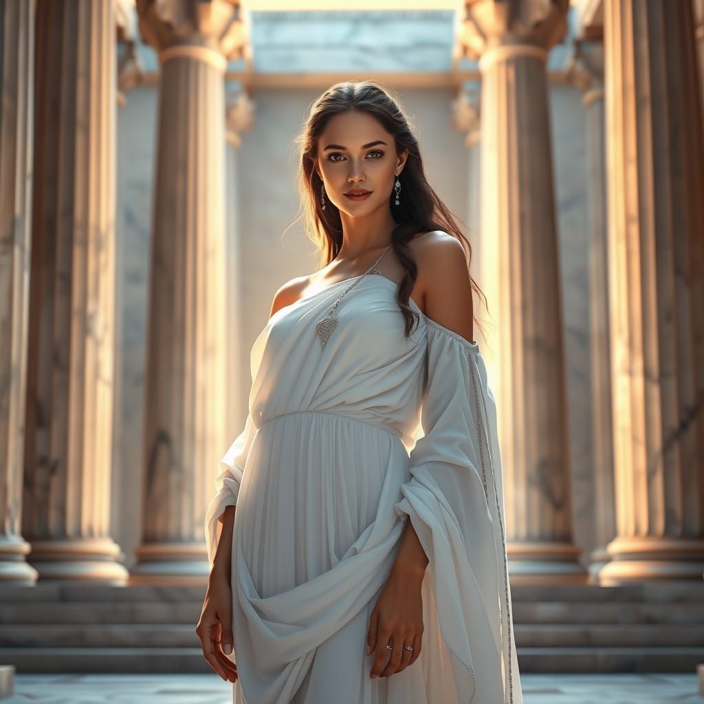 Greek Goddess in Elegant Temple Setting