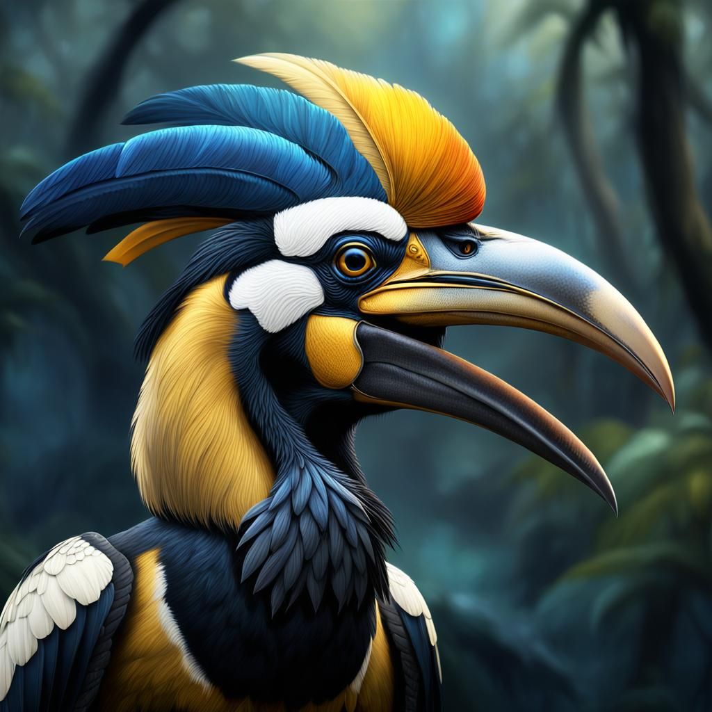 Great Hornbill Detailed Matte Painting in Deep Color