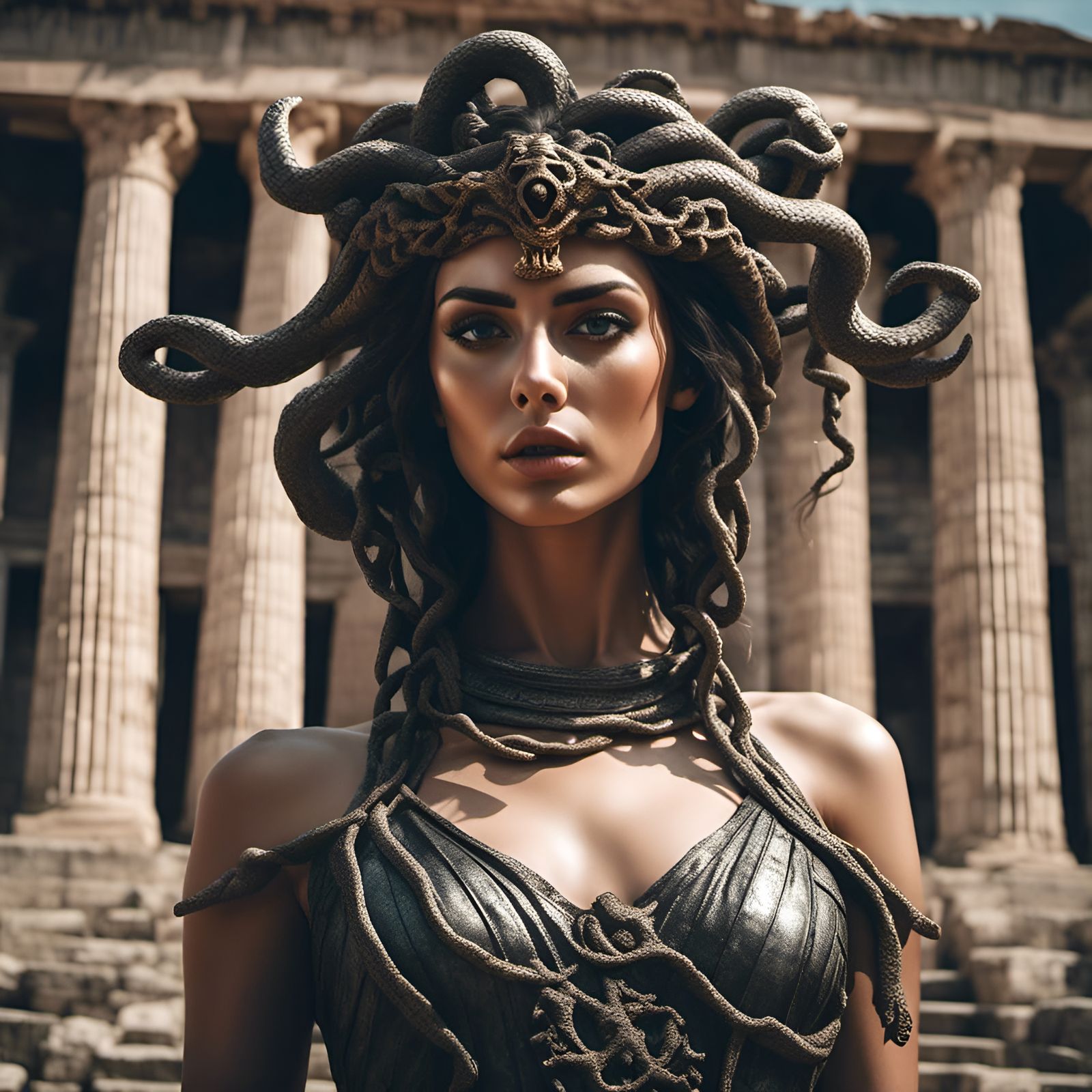 Medusa Portrait in Epic Greek Temple