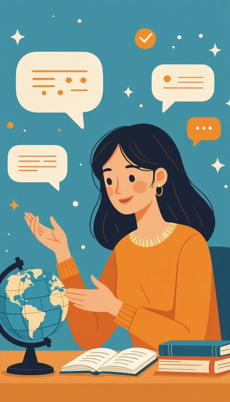 Woman Learning Language in Flat Design Style