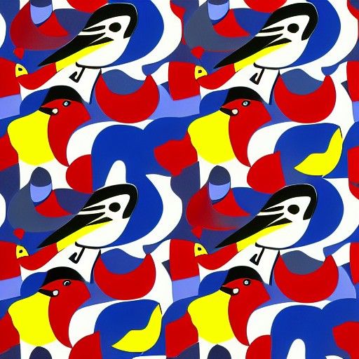 Sparrows and Robins Graphic Pattern in Modernist Style