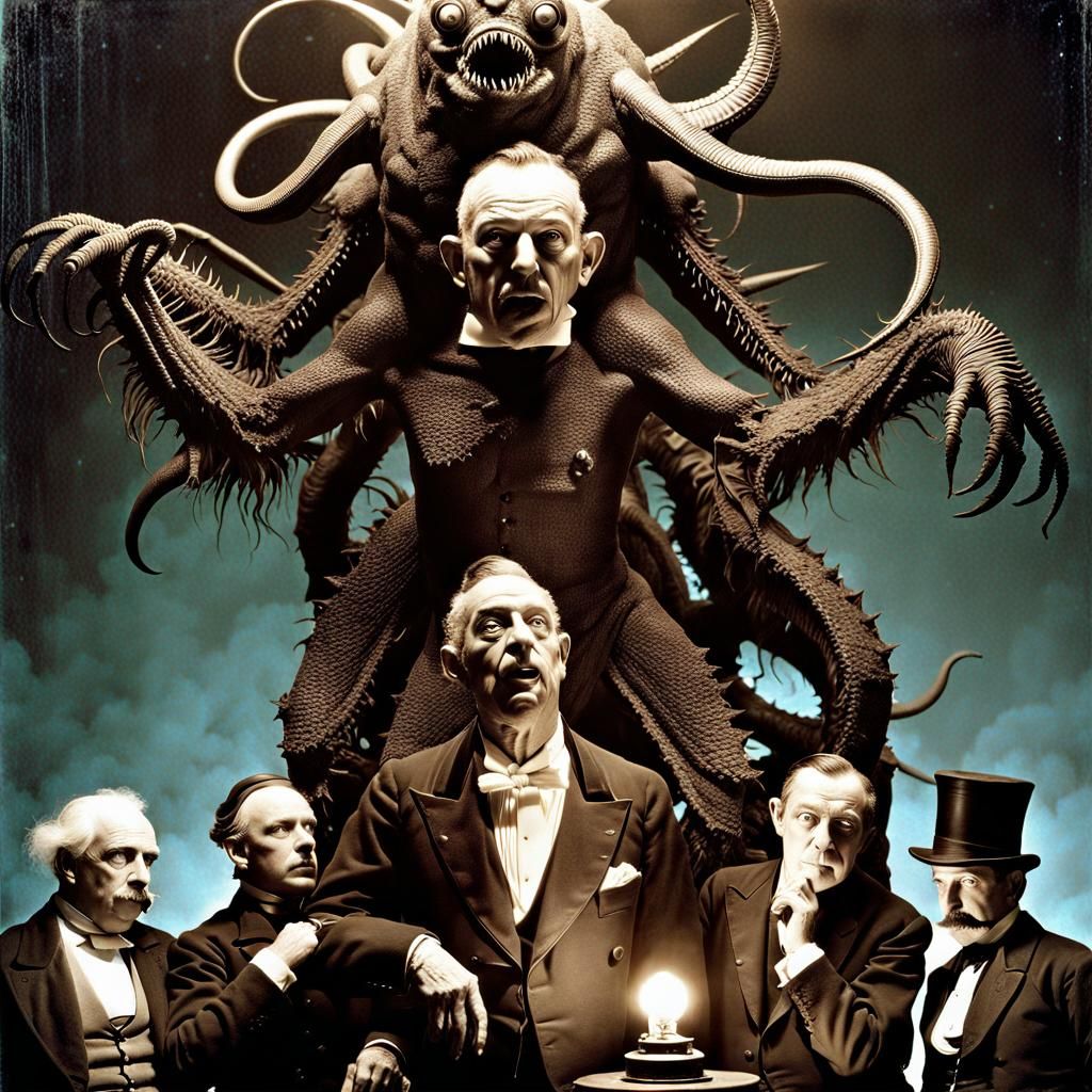 Sepia Photograph: Lovecraftian Monster with Victorian Gentle...