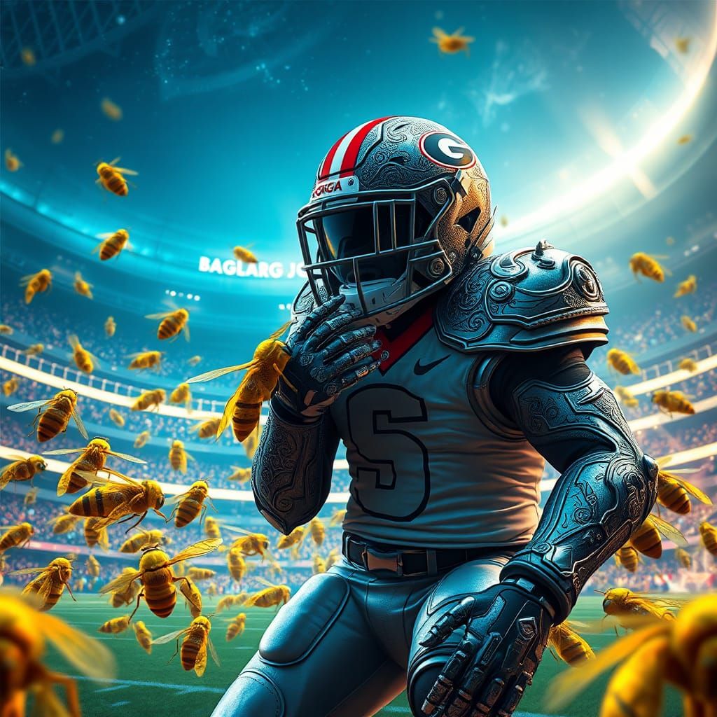 Futuristic Football Player Devouring Yellow Jackets