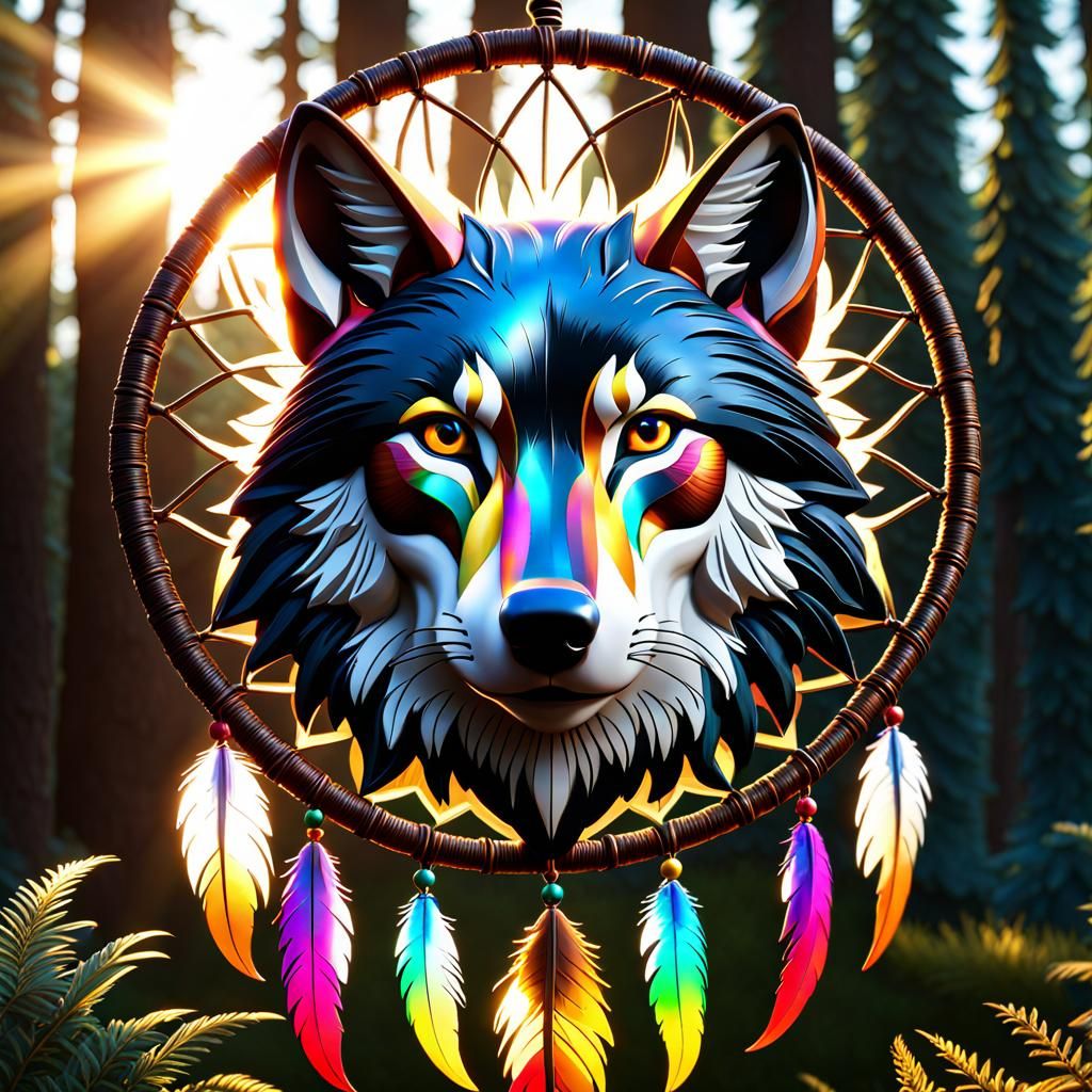 Intricate Wolf Dream Catcher in Photorealistic Style