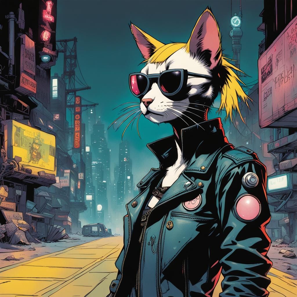 Cyberpunk Cybercat: Dark Fantasy in Comic Book Style