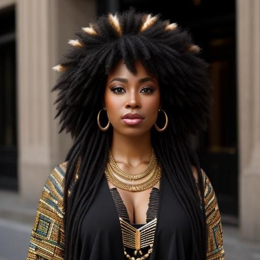 Black Woman in Ruined City with Pyramid