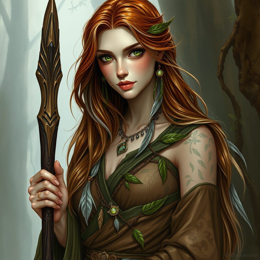 Mystical Druidess Portrait in Ethereal Style