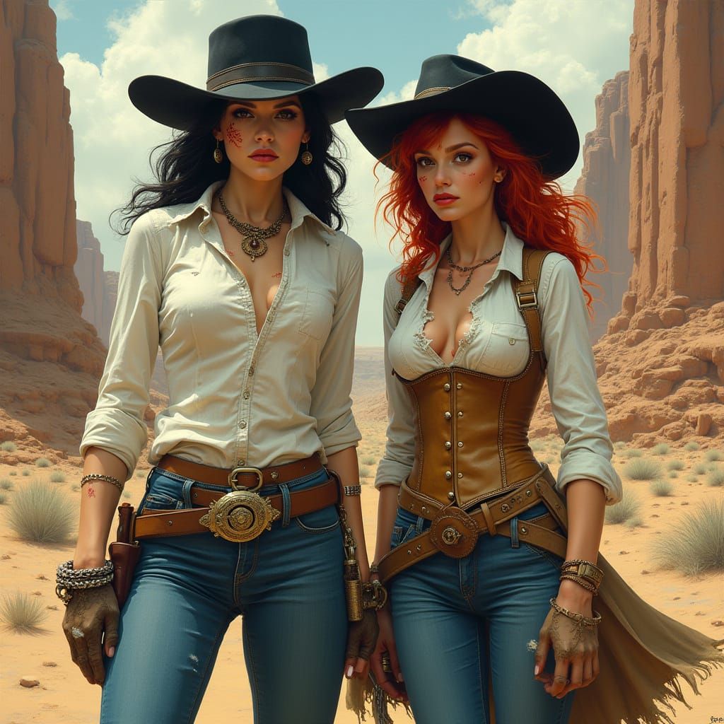 Ghoul Cowgirl in Desert Landscape: Dramatic Lighting